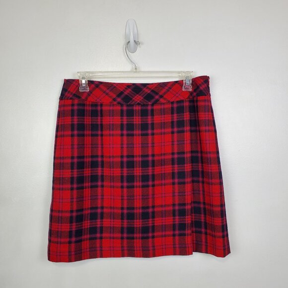 Talbots Plaid Wool Blend Career Academia Lined Faux Wrap Skirt Size 14 - Picture 1 of 10